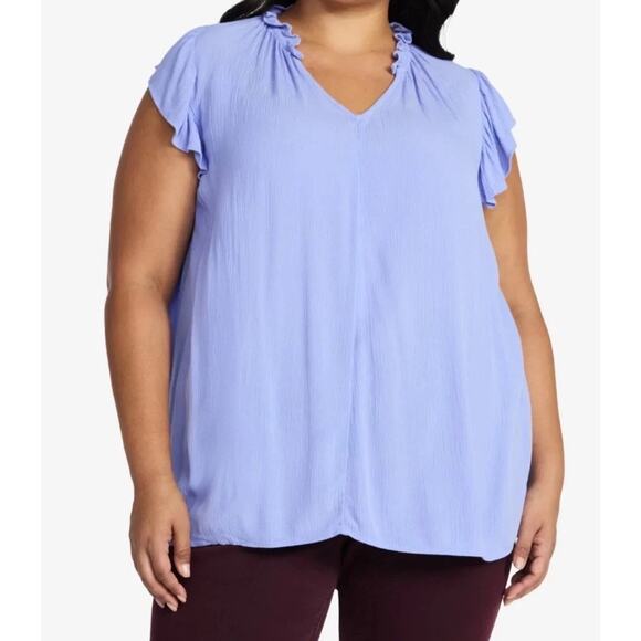 Terra & Sky Tops - Terra & Sky Womens Plus Size V-Neck Flutter Sleeve Blouse Lavender 3X